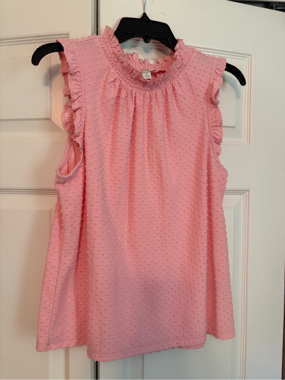 J. Crew Light Pink Dot-Textured Ruffle Neck Sleeveless Top